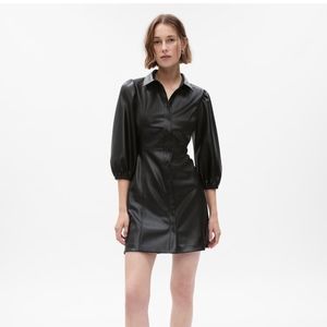 Puff Sleeve Vegan Leather Mini Dress